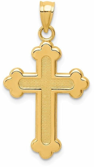 14k Yellow Gold Satin and Polished Budded Cross Pendant K6247
