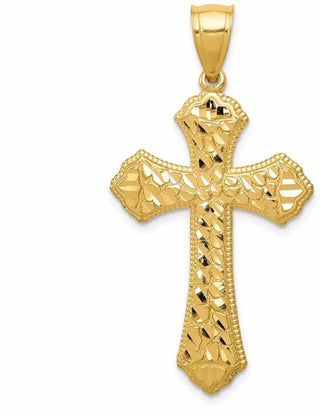 14k Yellow Gold Diamond-Cut Budded Cross Pendant K6254