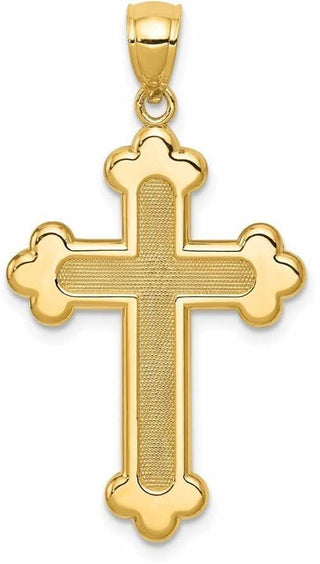 14k Yellow Gold Satin and Polished Budded Cross Pendant K6256