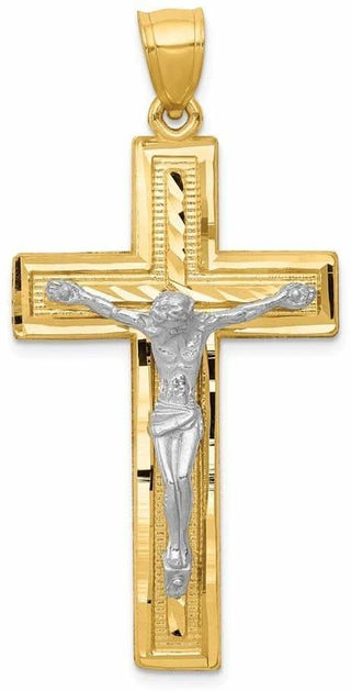 14k Yellow and White Gold Diamond-Cut Latin Crucifix Pendant K6314