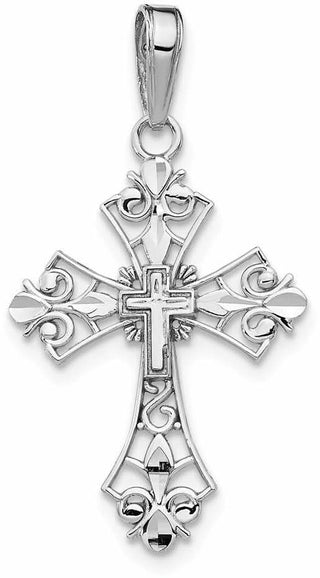 14k White Gold Fleur De Lis Cross Pendant M2244