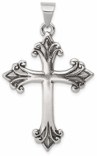 925 Sterling Silver Fleur De Lis Cross Pendant QC4316