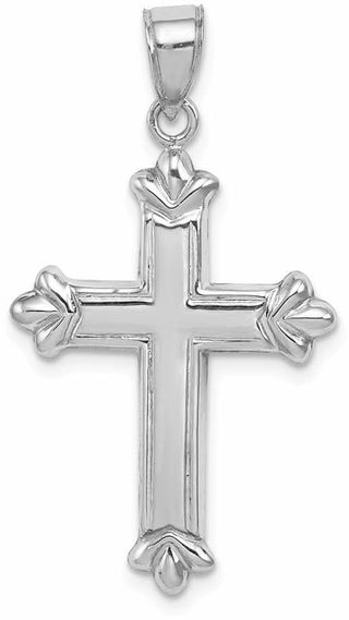 Rhodium-Plated 925 Sterling Silver Fleur-De-Lis Cross Pendant QC5256