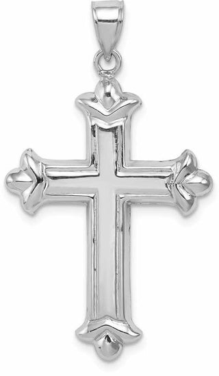 Rhodium-Plated 925 Sterling Silver Fleur-De-Lis Cross Pendant QC5257