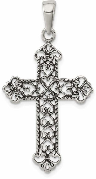925 Sterling Silver Antiqued Fleur De Lis Cross Pendant