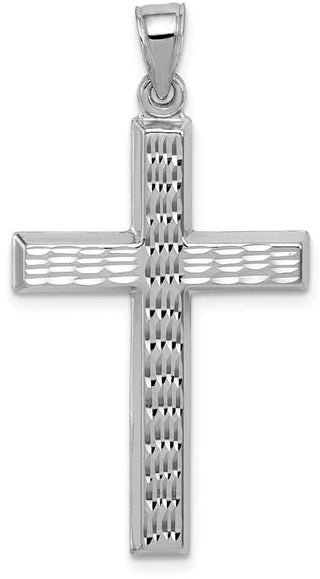 Rhodium-Plated 925 Sterling Silver Diamond-Cut Cross Pendant QC5854