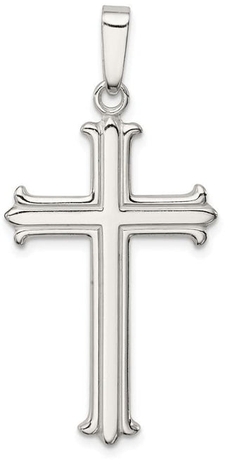 925 Sterling Silver Polished Fleur De Lis Cross Pendant