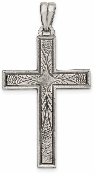 925 Sterling Silver Antiqued, Polished and Brushed Latin Cross Pendant QC8262