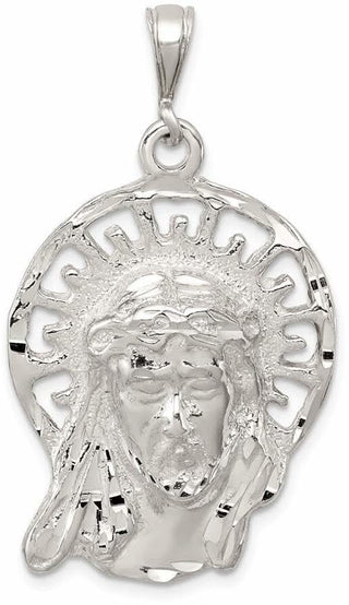 925 Sterling Silver Polished and Textured Jesus Head Pendant