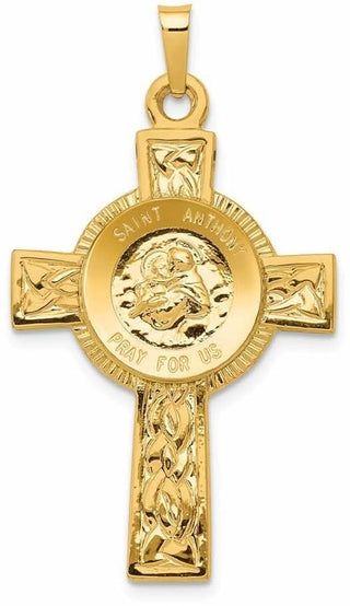 14k Yellow Gold Cross with St Anthony Medal Pendant
