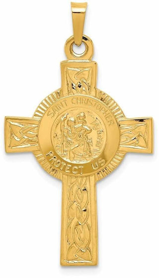 14k Yellow Gold Cross with St. Christopher Medal Pendant