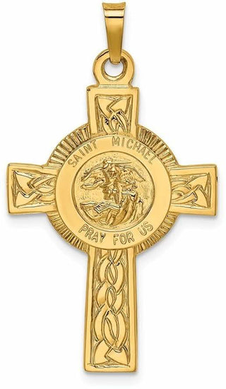 14k Yellow Gold Cross with St. Michael Medal Pendant