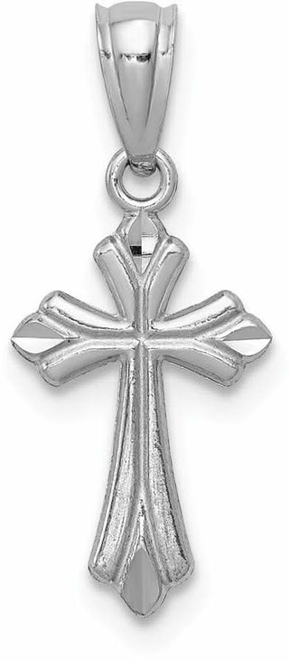 14k White Gold Budded Cross Pendant REL126