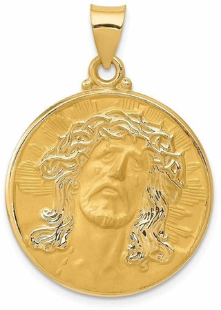 14k Yellow Gold Head Of Christ Medal Round Pendant