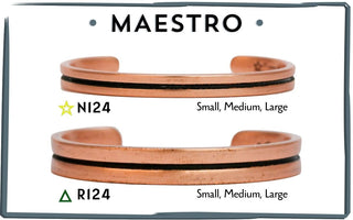 Maestro solid copper bracelets by Nik Lub — Narrow N124 above, Regular R124 below