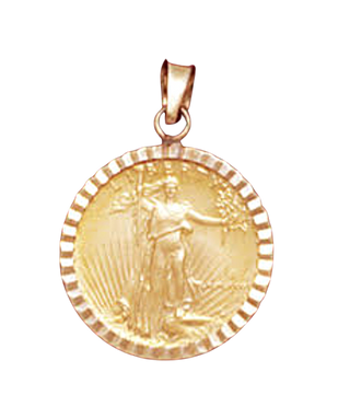 14K Yellow Gold DIAMOND CUT DIE STRUCK Bezel Pendant 16.5 mm