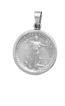 14K White Gold Bezel Pendant 25 mm