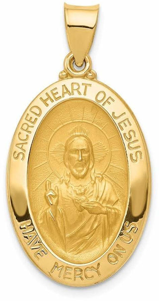 14k Yellow Gold Polished and Satin Sacred Heart Of Jesus Medal Pendant XR1239