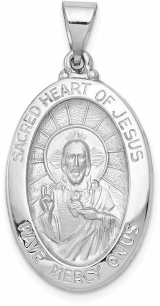 14k White Gold Polished and Satin Sacred Heart Of Jesus Medal Pendant
