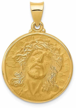 14k Yellow Gold Polished and Satin Face Of Jesus Medal Pendant XR1243