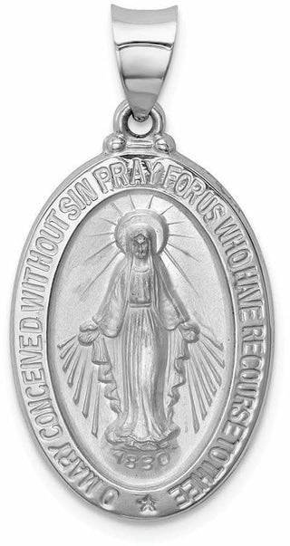 14k White Gold Polished and Satin Miraculous Medal Pendant XR1278