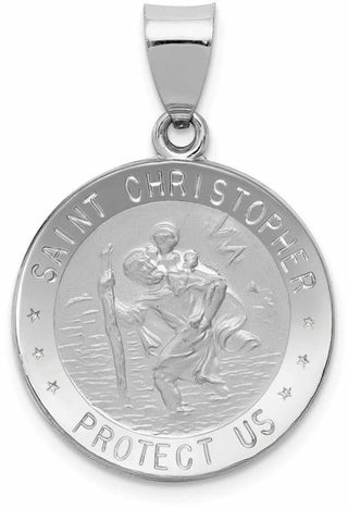 14k White Gold Polished and Satin St. Christopher Medal Pendant XR1301