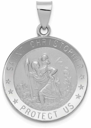 14k White Gold Polished and Satin St. Christopher Medal Pendant XR1302