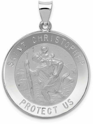14k White Gold Polished and Satin St. Christopher Medal Pendant XR1303