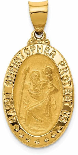 14k Yellow Gold Polished and Satin St. Christopher Medal Pendant XR1305