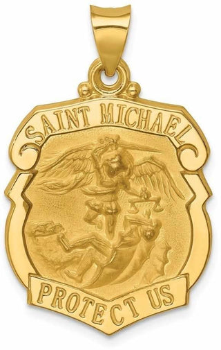 14k Yellow Gold Polished and Satin St. Michael Badge Medal Pendant XR1306