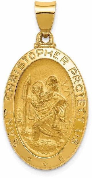 14k Yellow Gold Polished and Satin St. Christopher Medal Pendant XR1308