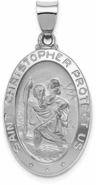 14k White Gold Polished and Satin St. Christopher Medal Pendant XR1309