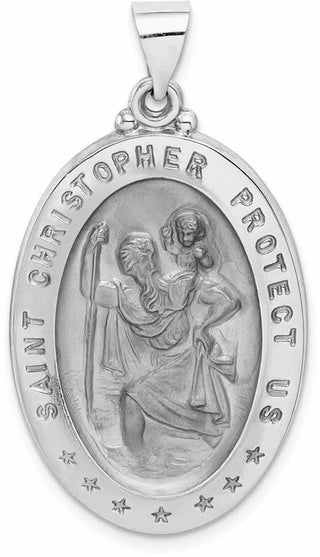 14k White Gold Polished and Satin St. Christopher Medal Pendant XR1312