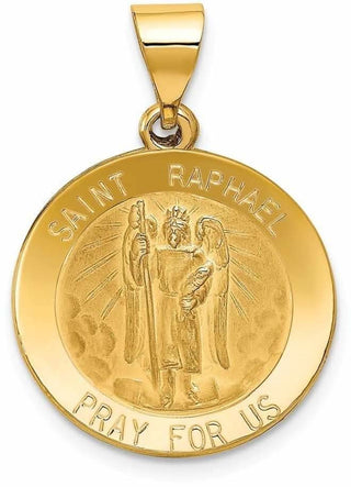 14k Yellow Gold Polished and Satin St. Raphael Medal Pendant XR1383