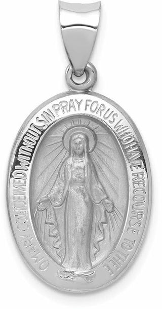 14k White Gold Polished and Satin Miraculous Medal Pendant XR1399