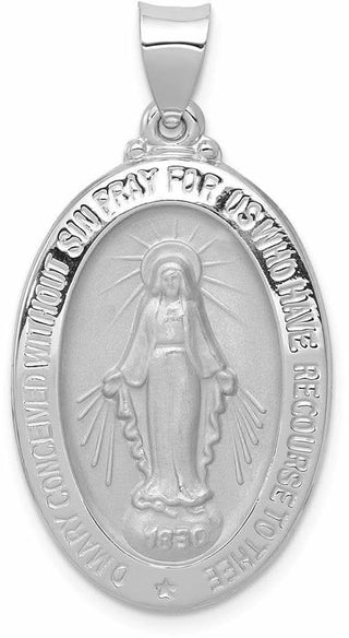 14k White Gold Polished and Satin Miraculous Medal Pendant XR1404