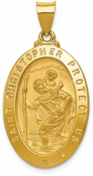 14k Yellow Gold Polished and Satin St. Christopher Medal Pendant XR1405