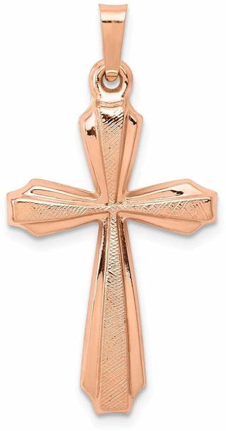 14k Rose Gold Textured, Brushed and Polished Passion Cross Pendant