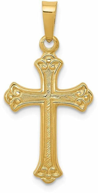 14k Yellow Gold Polished Fleur De Lis Cross Pendant XR1447
