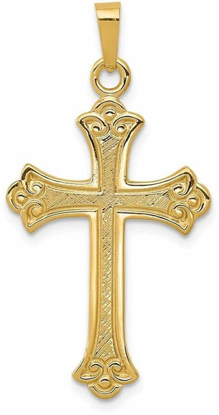 14k Yellow Gold Textured and Polished Fleur De Lis Cross Pendant XR1448
