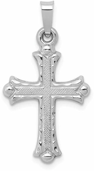 14k White Gold Textured and Polished Fleur De Lis Cross Pendant XR1458