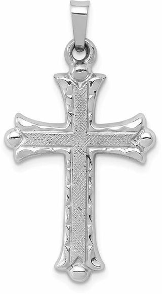 14k White Gold Textured and Polished Fleur De Lis Cross Pendant XR1459