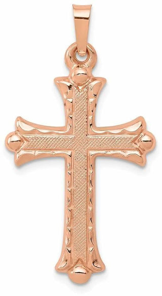 14k Rose Gold Brushed and Polished Budded Cross Pendant