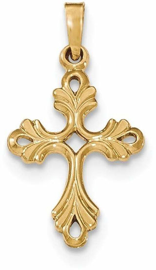 14k Yellow Gold Polished Fleur De Lis Cross Pendant XR1475