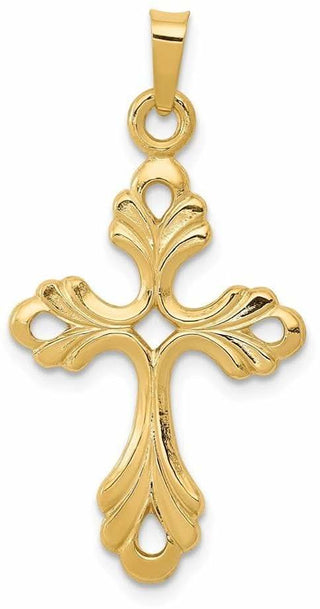 14k Yellow Gold Polished Fleur De Lis Cross Pendant XR1476