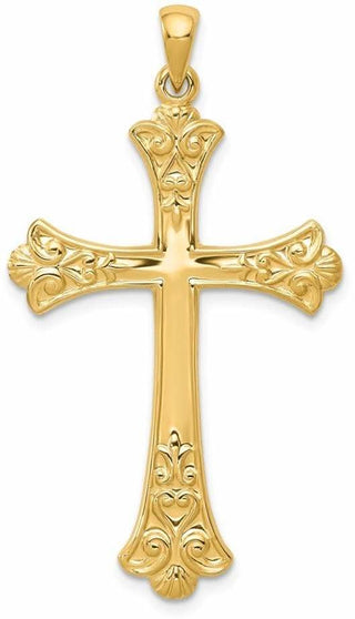 14k Yellow Gold Fleur De Lis Cross Pendant XR147