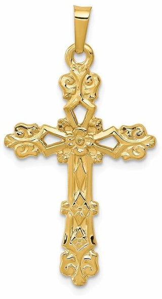 14k Yellow Gold Polished Budded Cross Pendant XR1480