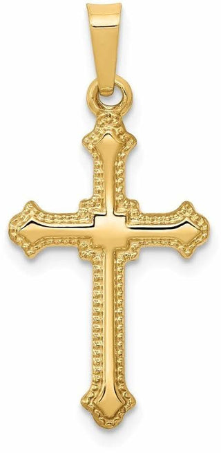 14k Yellow Gold Polished Fleur De Lis Cross Pendant XR1590