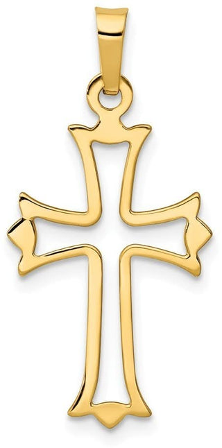 14k Yellow Gold Polished Cut-Out Fleur De Lis Cross Pendant