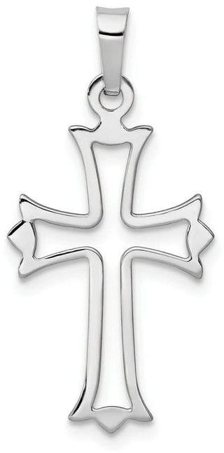 14k White Gold Polished Cut Out Fleur De Lis Cross Pendant